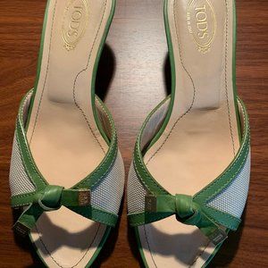 Tod's Kitten Heel Sandal  Green  Size 5